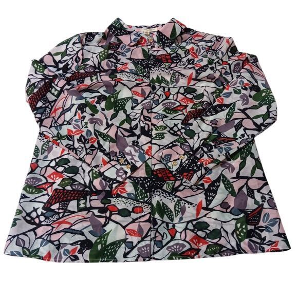 TED BAKER LONDON Blouse Top Bright Colorful Busy Print Size US 6 Button Front - Picture 2 of 10
